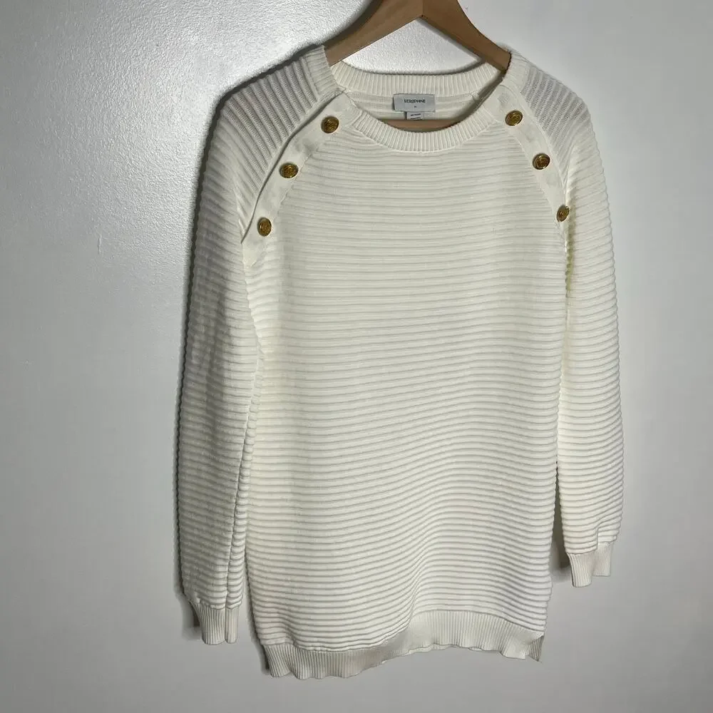 Seraphine Maternity Nursing Sweater XS Ivory Ribbed Gold Button Shoulder Cotton